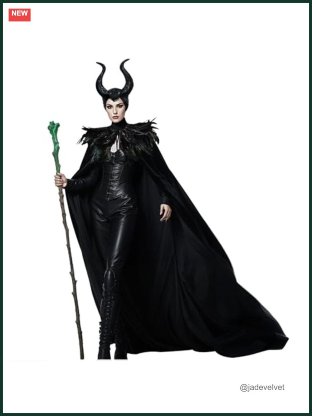 Black Feather Shawl Cape Set with Demon Horns Halloween Costume
